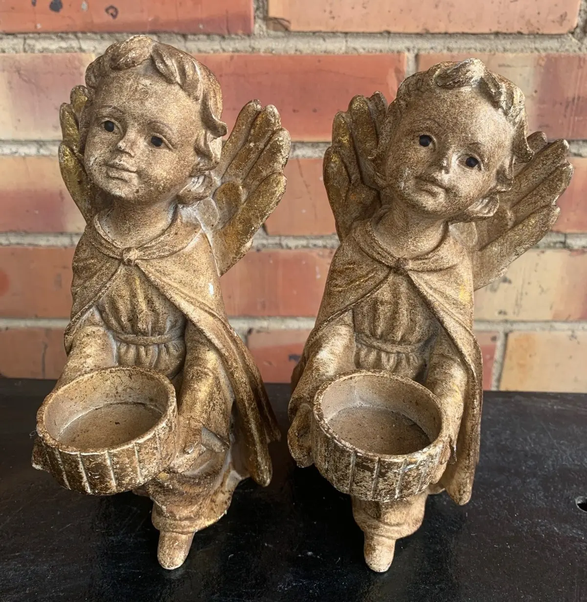 Pair Of Gold Composition Angel Candle Holders 1