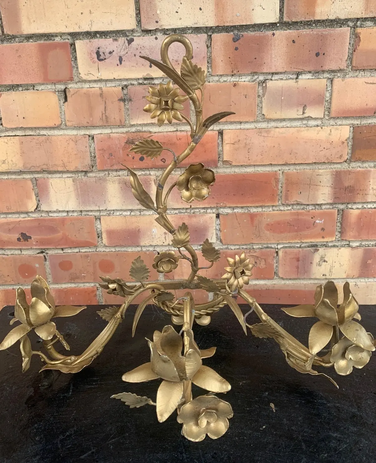 Ornate Floral Gold 3 Candle Iron Sconce 1