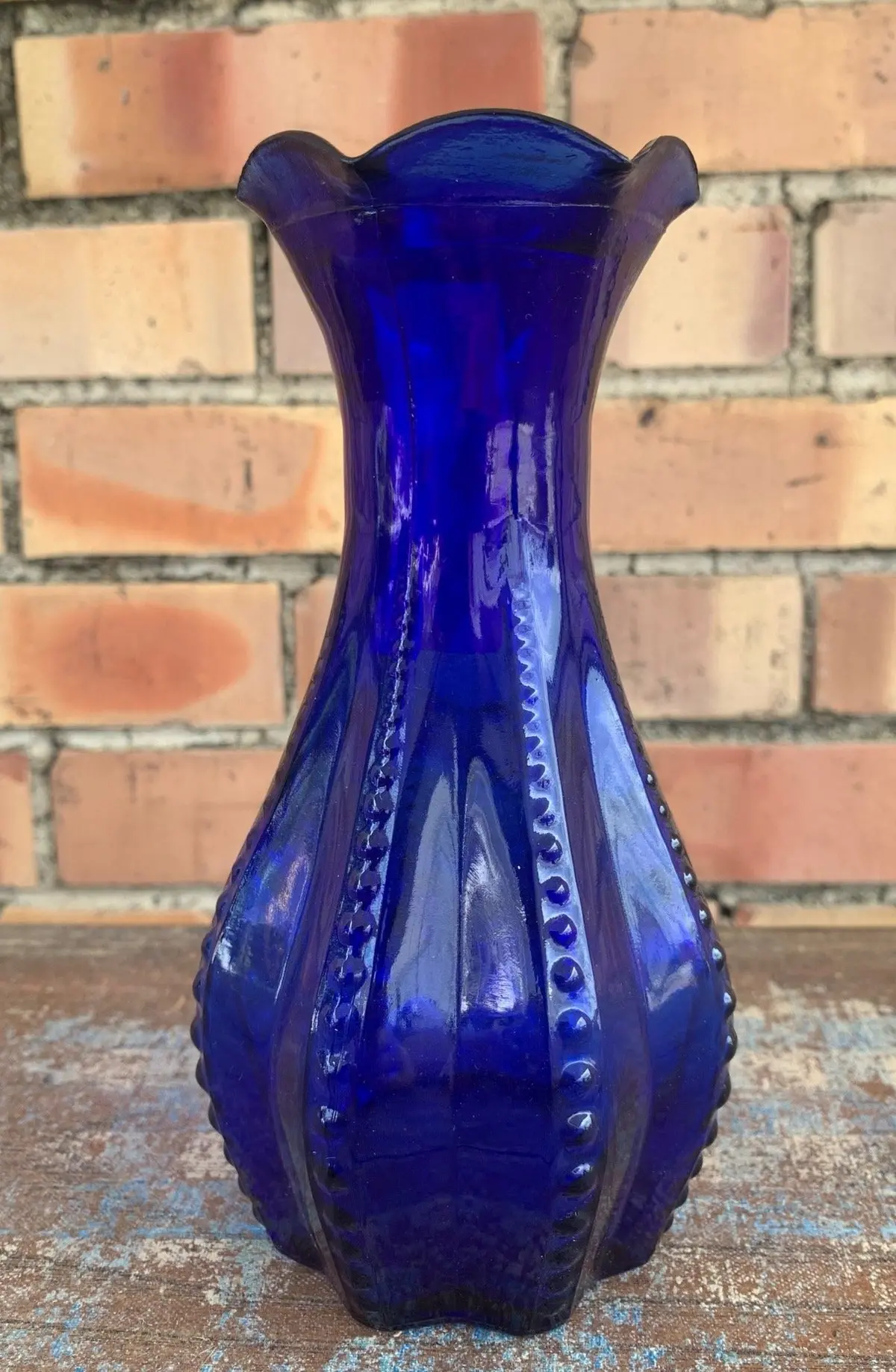 Beaded Flared Top Cobalt Vase 1