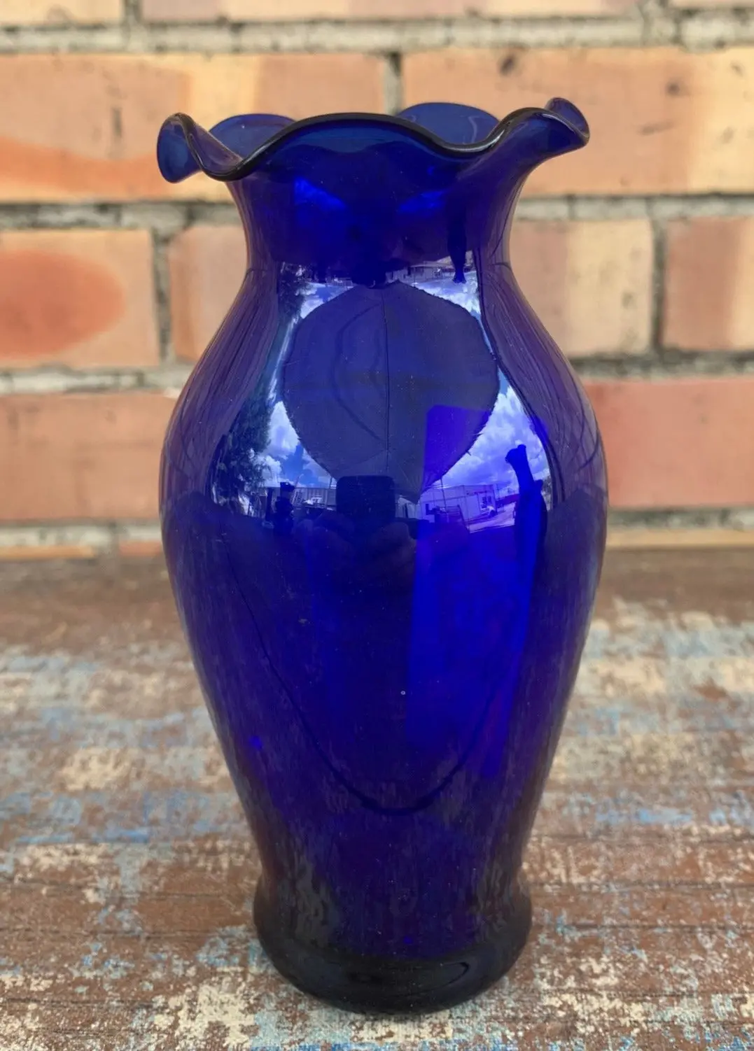 Small Ruffled Edge Cobalt Vase 1