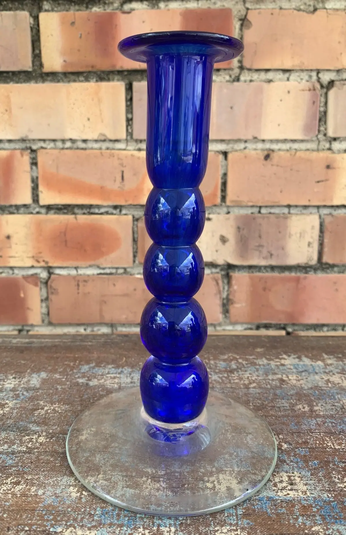 Hand Blown Clear And Cobalt Candlestick 1