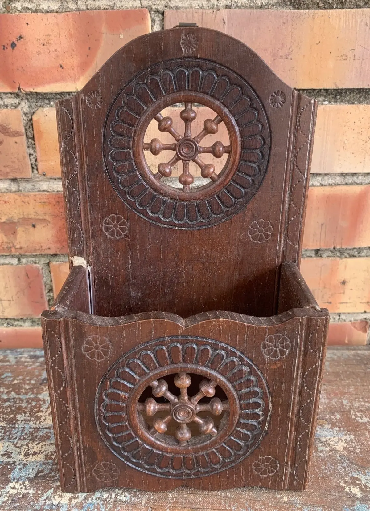 Smaller French Breton Oak Letter Holder As Is 1