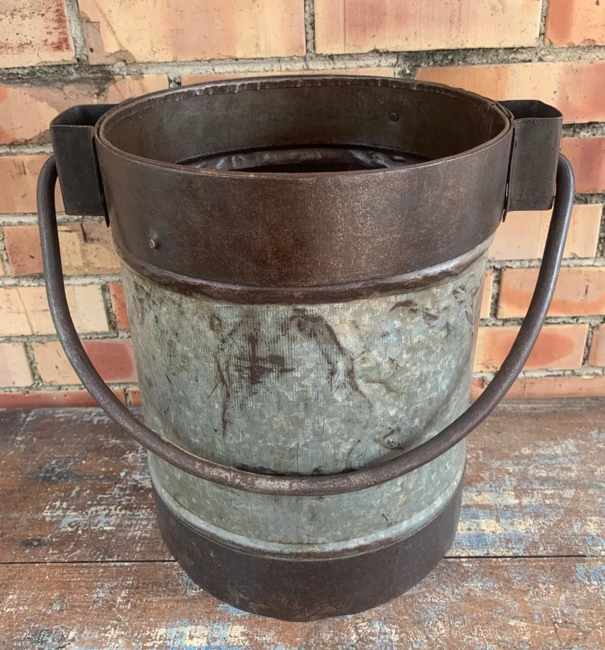 Primitive Iron Banded Tin Bucket 1