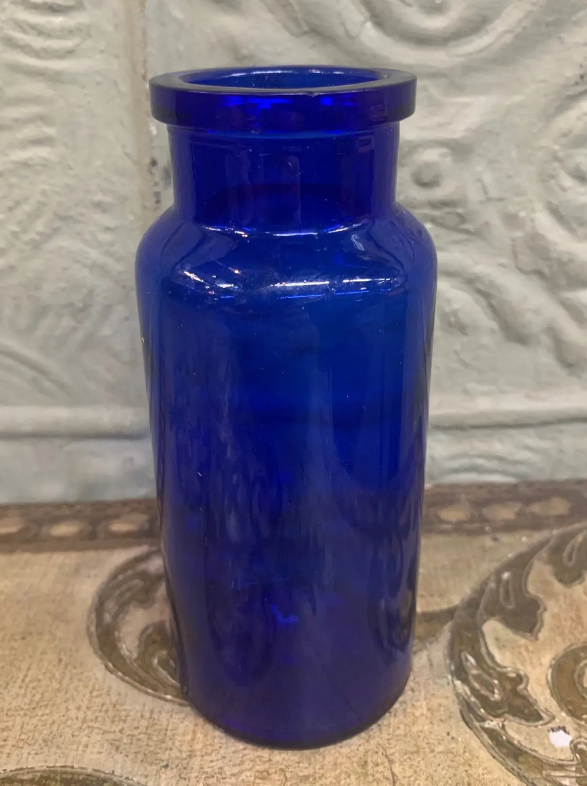 Wide Mouthed Cobalt Cylinder Bottle 1