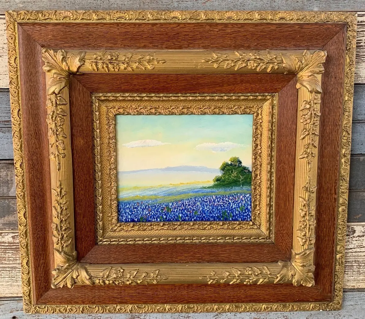 Signed William Lewis Bluebonnet Bonnet Oil Painting On Board 1