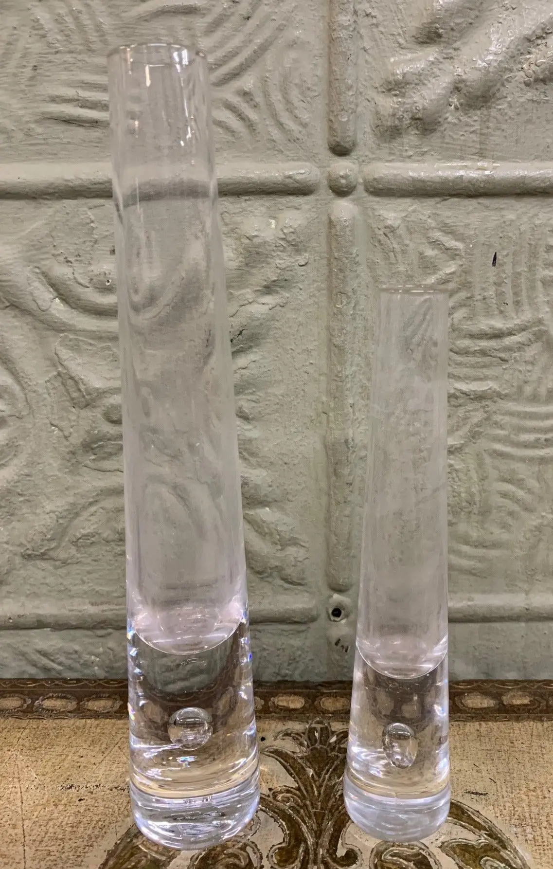 Pair Of Modern Tapered Glass Stem Vases 1