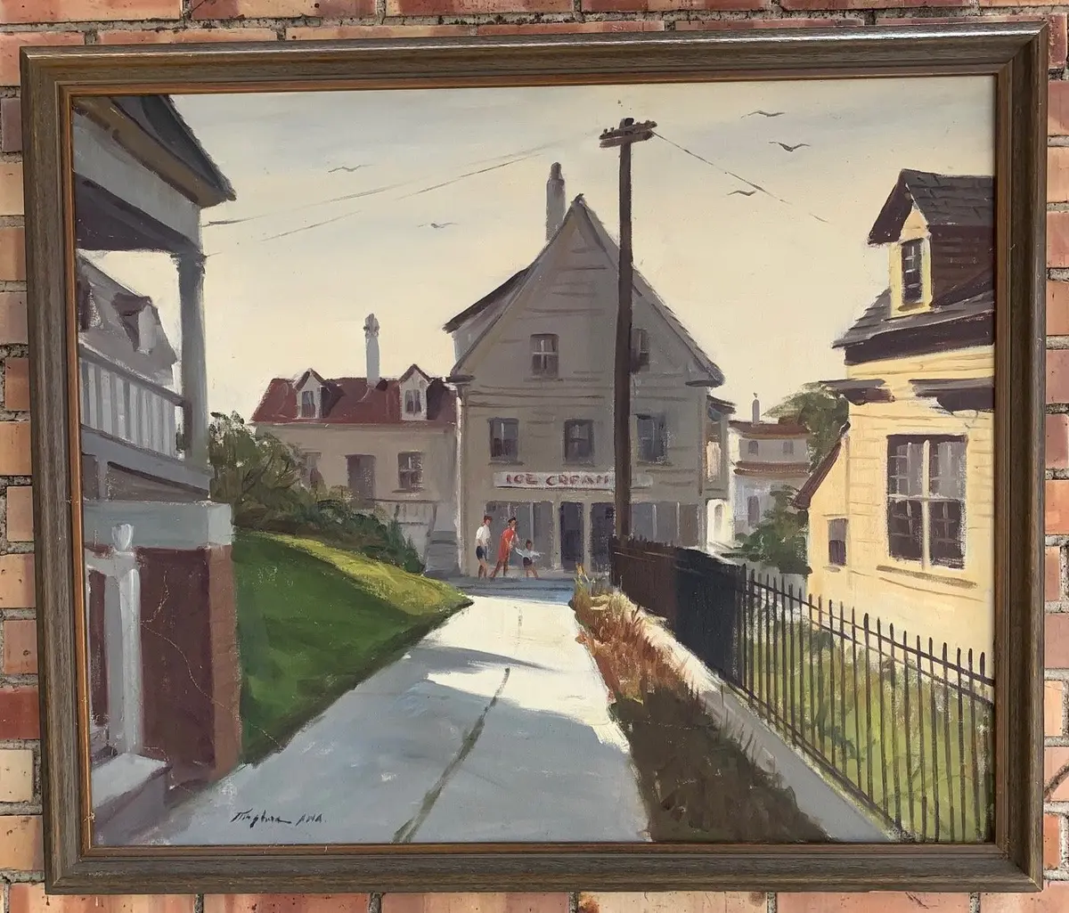 Oil Painting Of Ice Cream Shop Town Scene By Charles Kingham 1