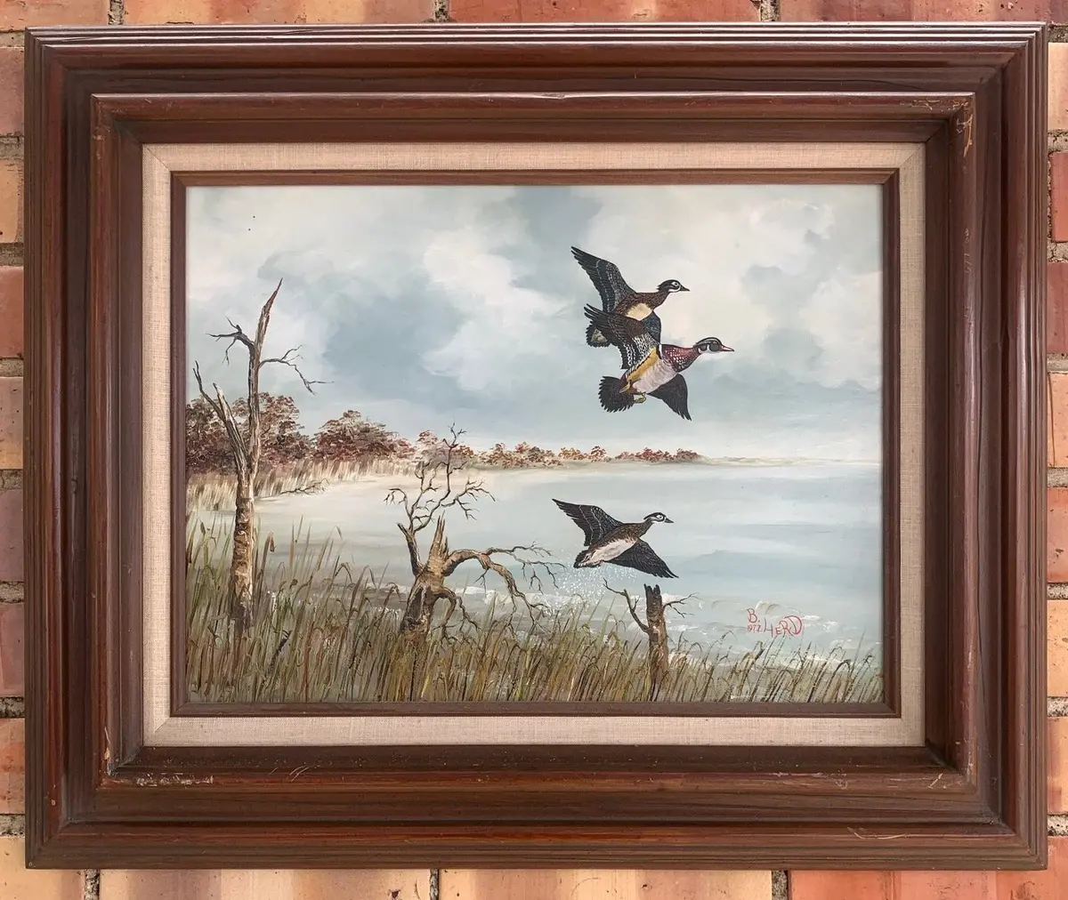 Oil Painting Of Mallards Flying By B. Heard 1