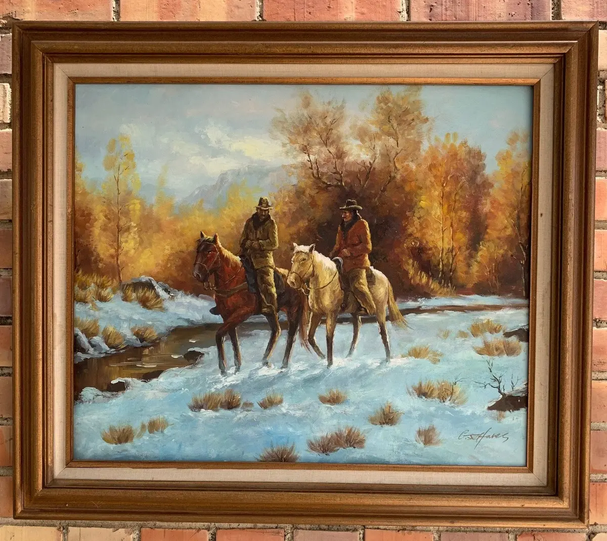 Oil Painting Of Texas Scene With Cowboys On Horses 1