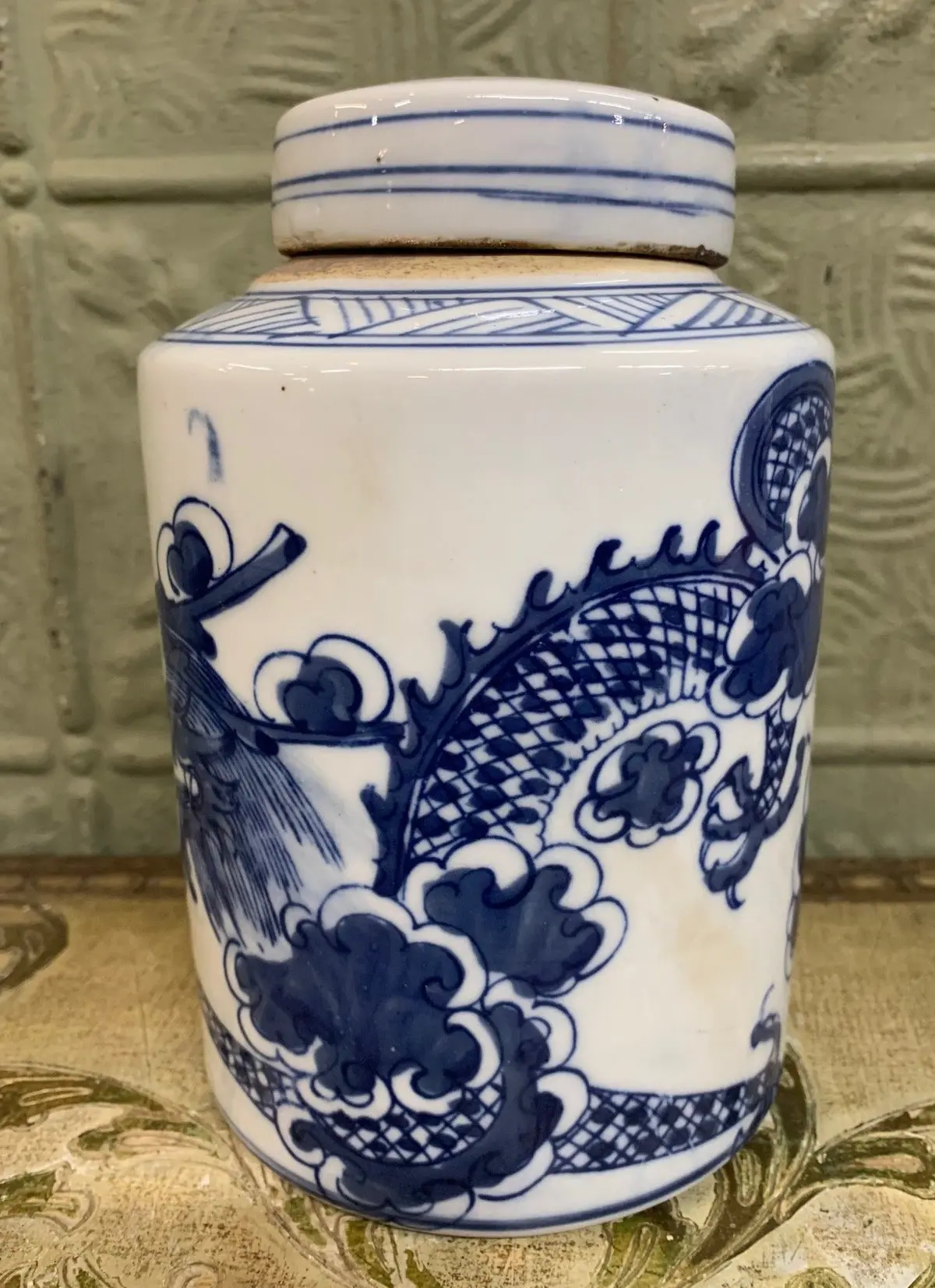 Blue And White Chinese Ginger Jar With Dragon Design 1
