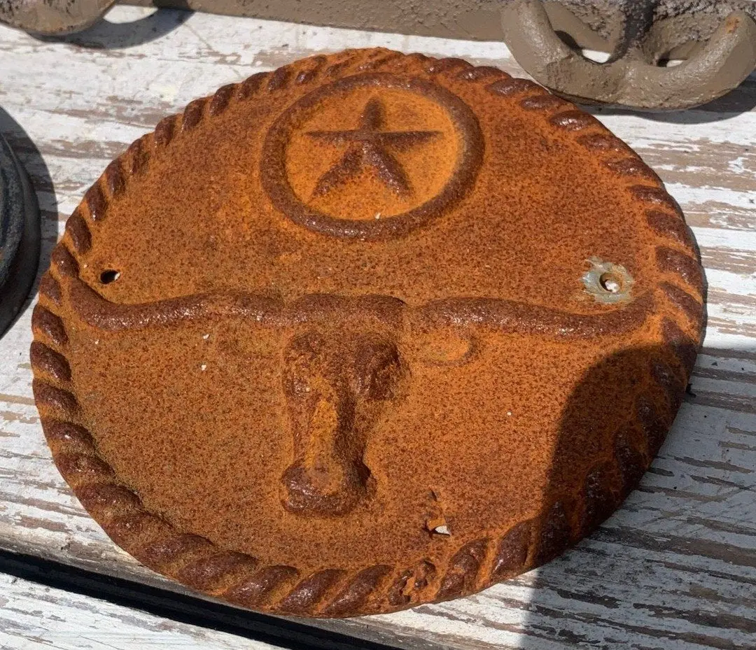 5" Rusty Cast Iron Longhorn Plaque 1