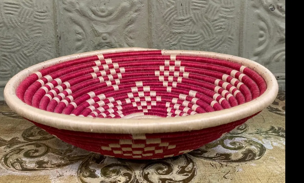Round Handwoven Purple African Basket 1