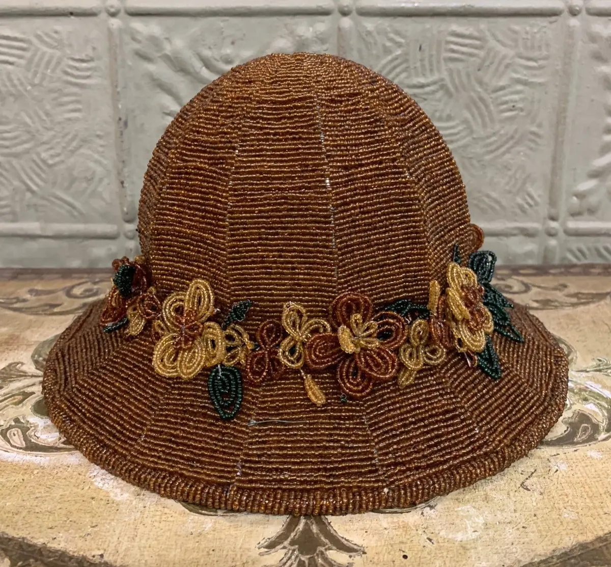 Brown Beaded Hat Shaped Lamp Shade 1