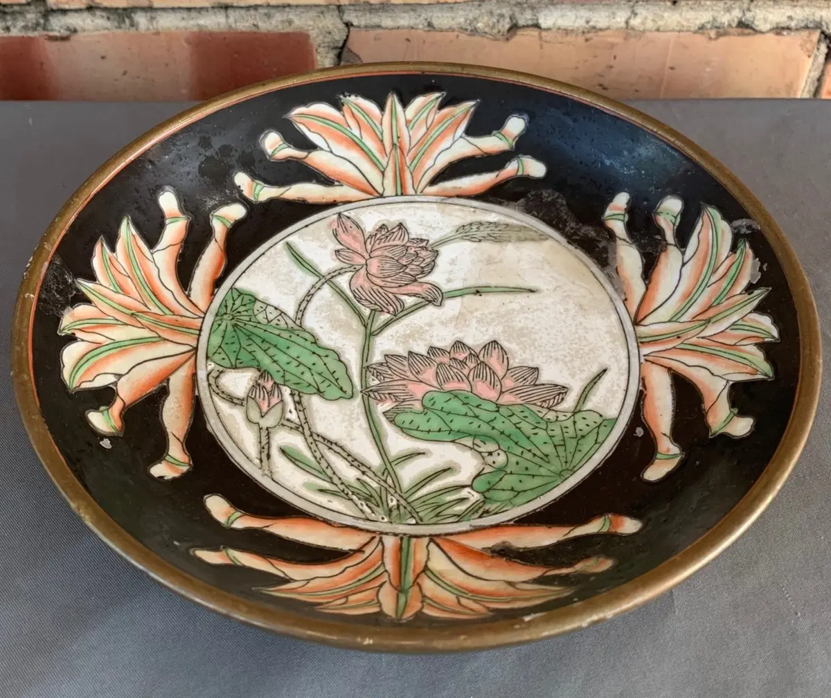 Brass Wrapped Porcelain Chinese Tray 1