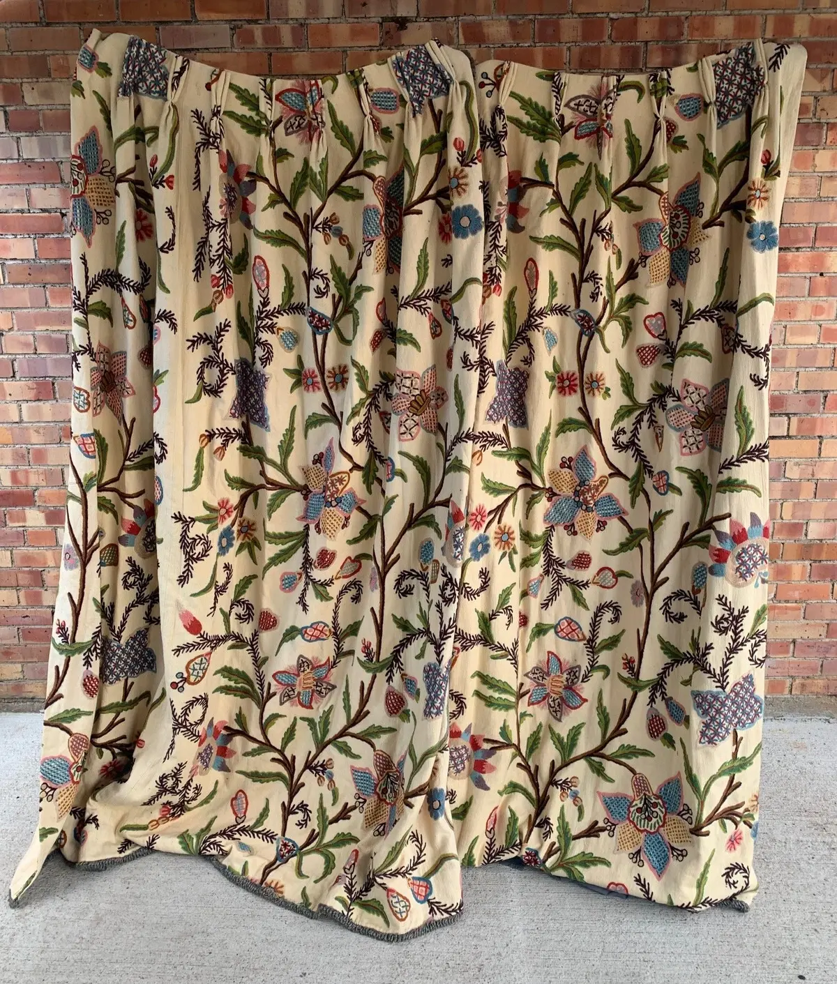 Pair Of Crewel Curtains 1