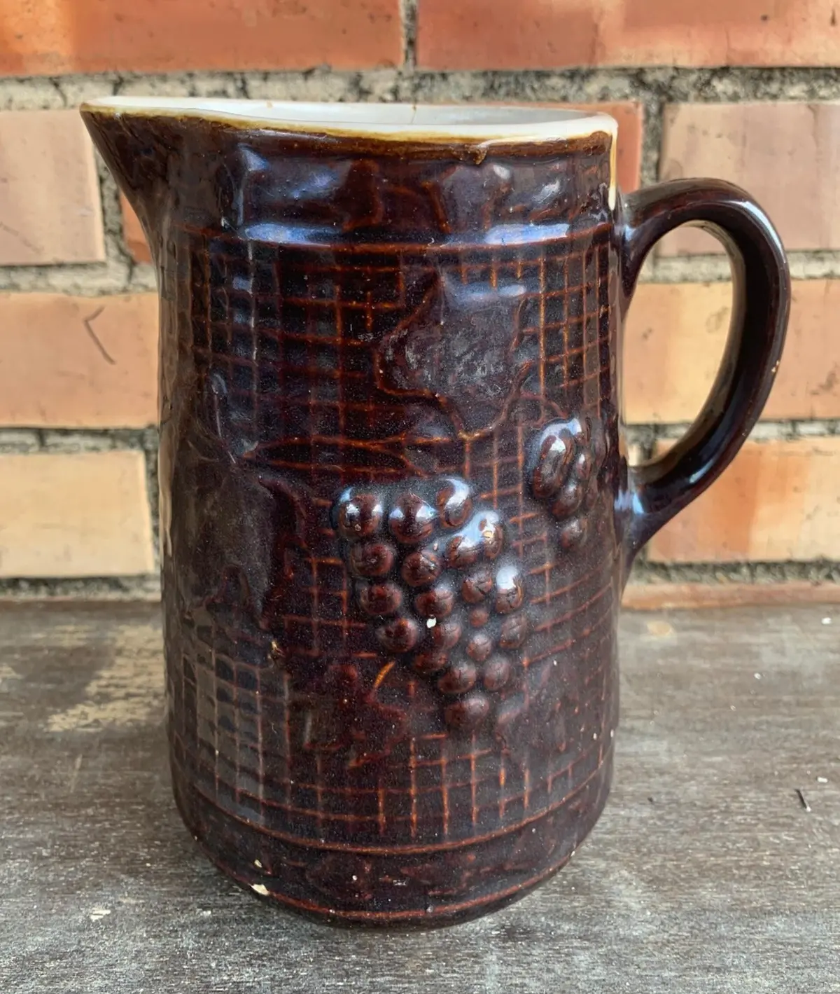 Brown American Pottery Pitcher As Found 1