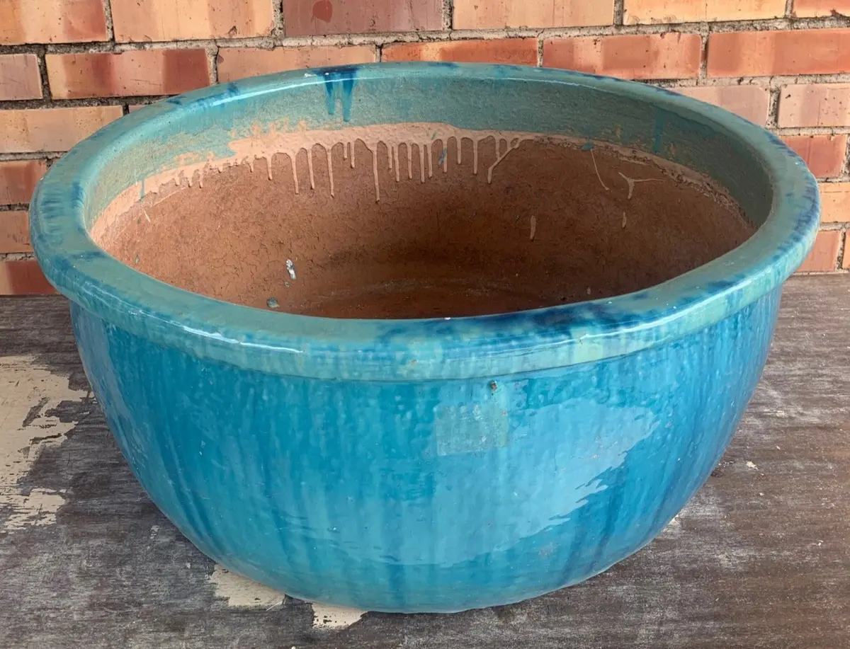 Large Round Turquoise Blue Planter 1