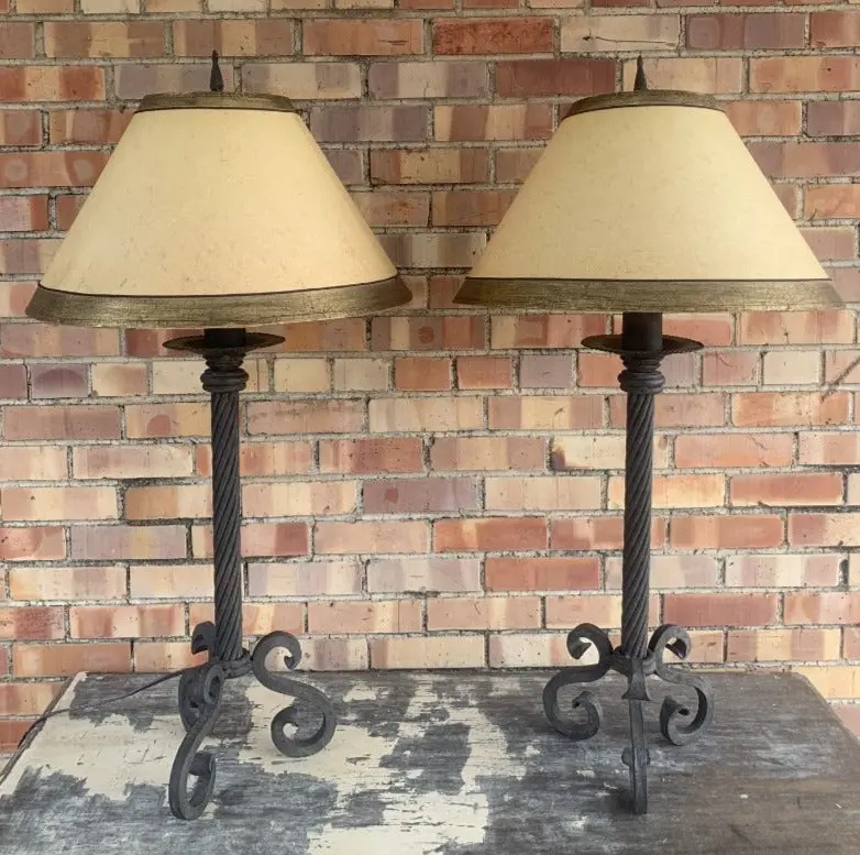 Pair Of Not Old Iron Twist Column Lamps 1