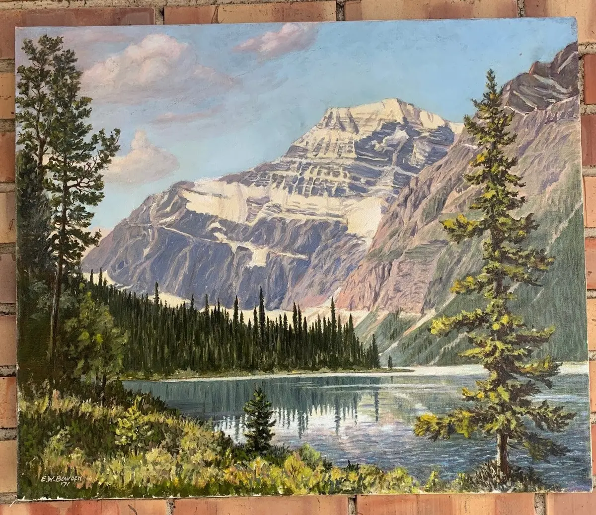 Alpine Lake Oil On Canvas Painting By E.W. Bowden 1