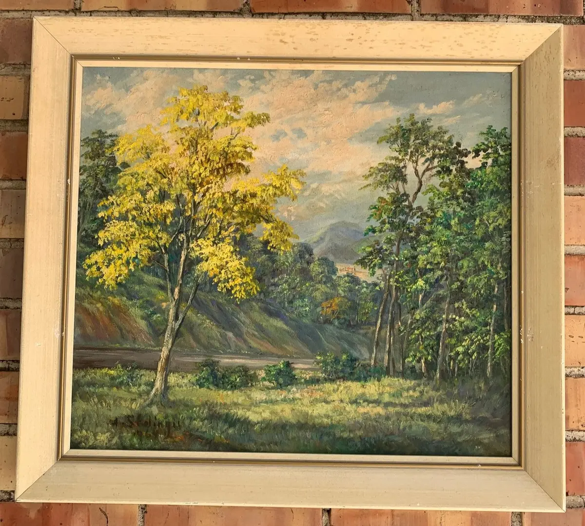 Mountain Landscape Painting With Yellow Tree By A. Skelingil 1