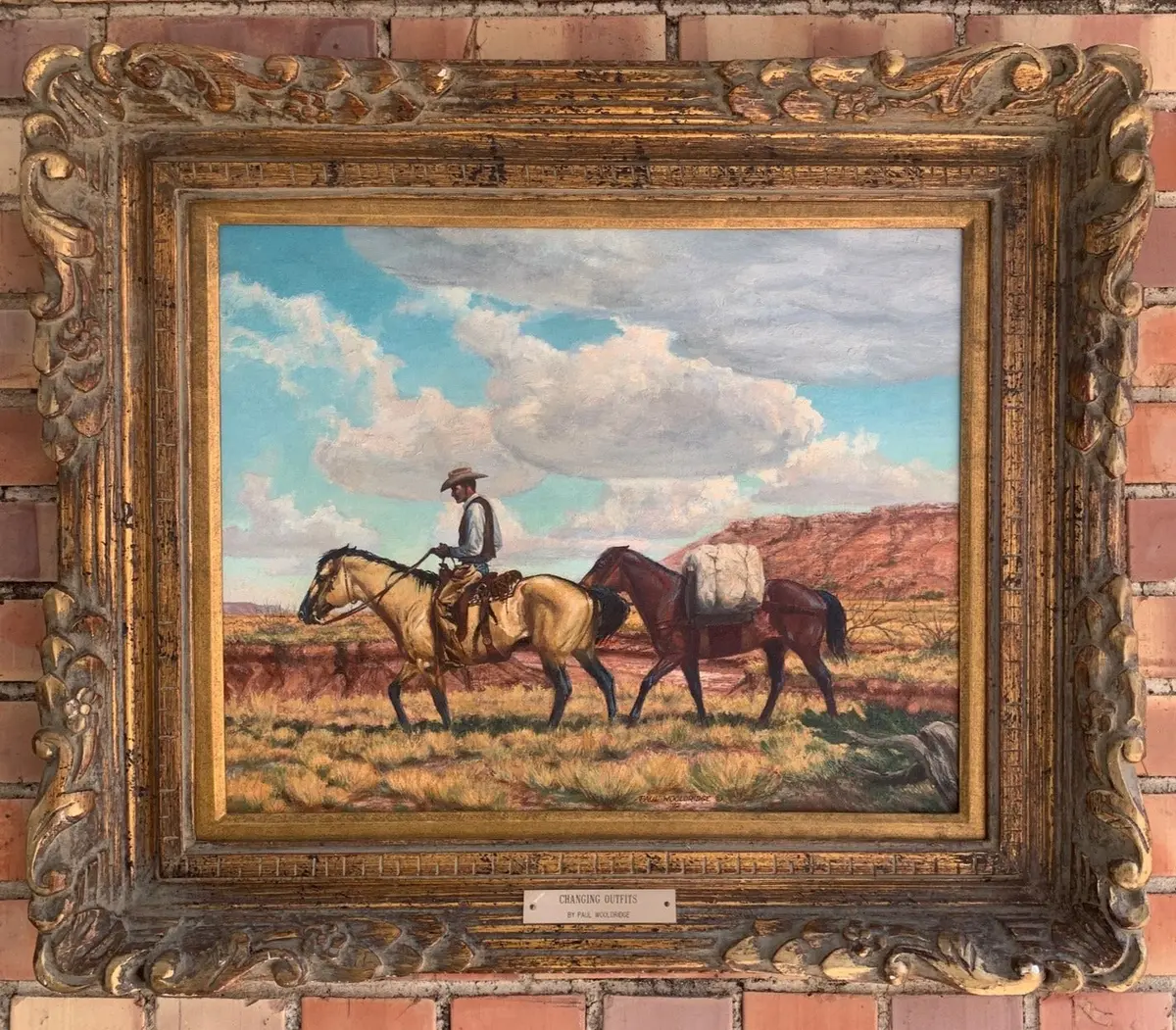 Paul Wooldridge 1972 Cowpoke With 2 Horses Painting 1