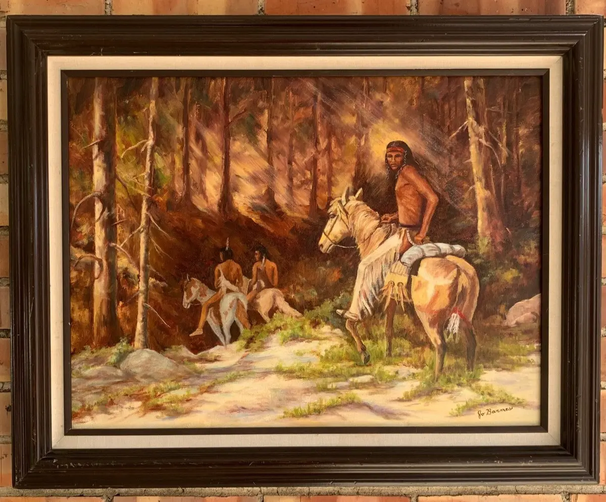 Joe Barnes Indians On Horseback Oil Painting On Canvas 1