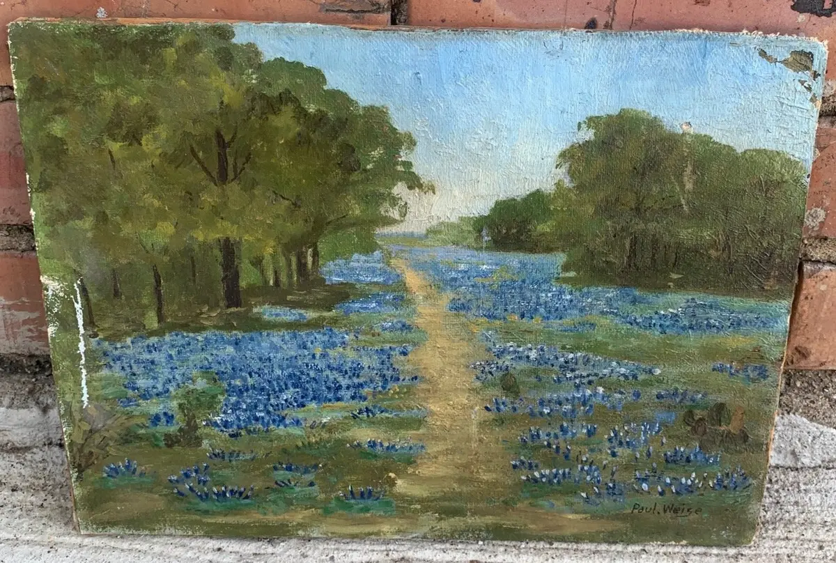 Small Unframed Paul Weige Bluebonnet Impasto Painting 1