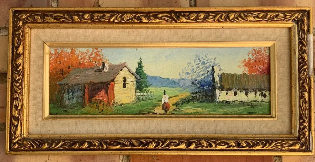 Small Horizontal Country Landscape Impressionist Oil On Board By T. Gihain 1