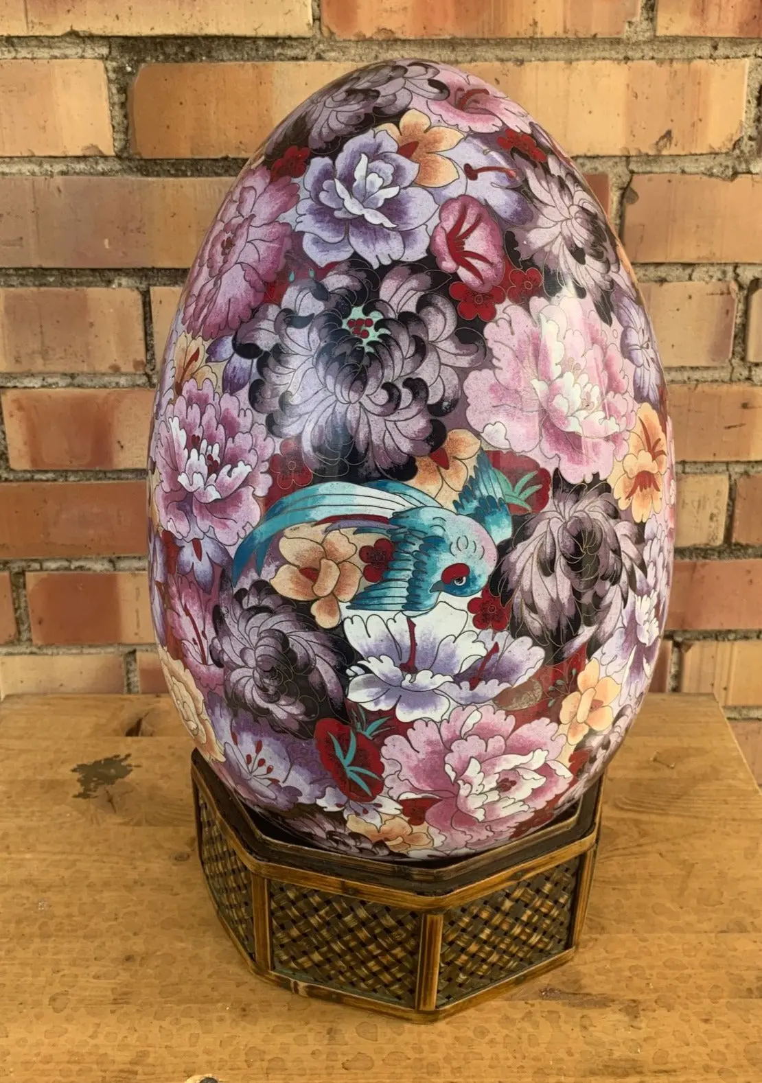 Large Lavender Black And Apricot Cloisonne Egg 1