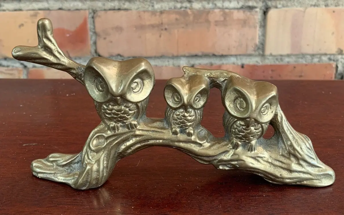 Brass Owl Trio On A Limb 1