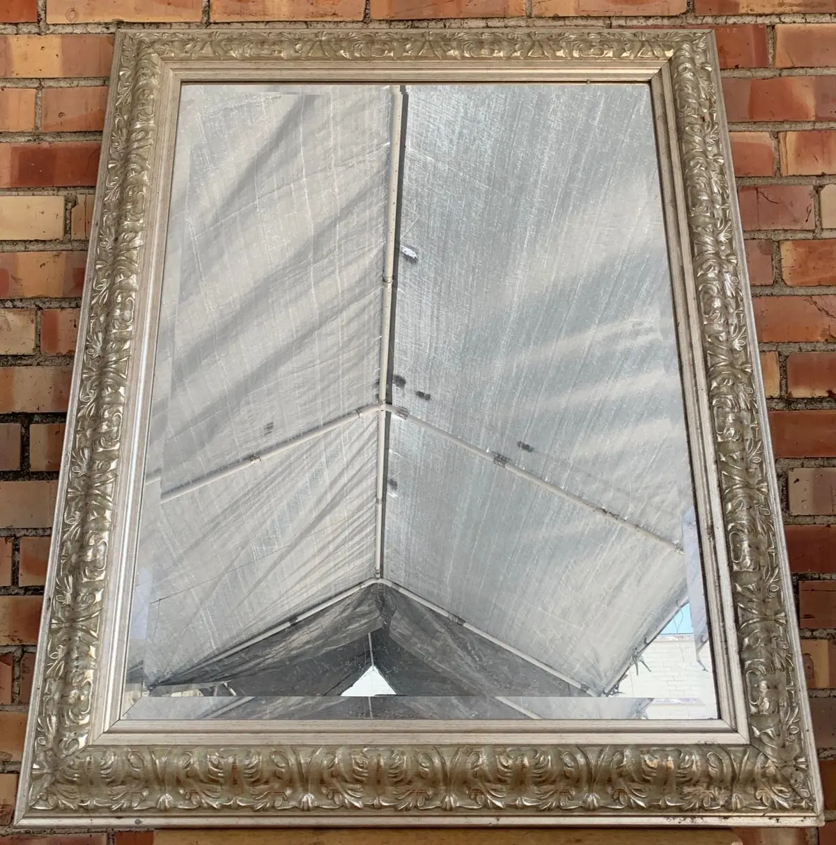 Silver Framed Beveled Ornate Mirror - Not Old 1