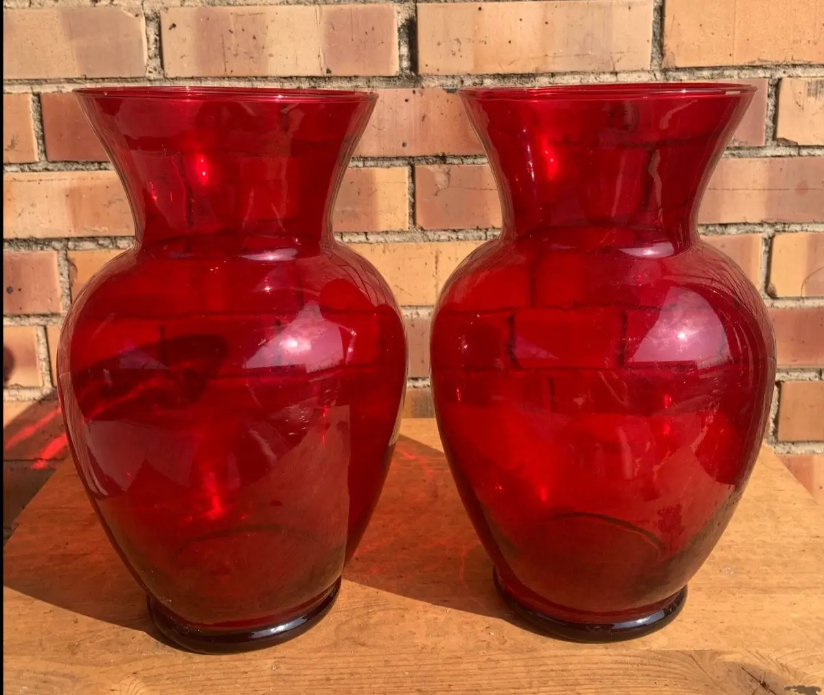 Pair Of Cranberry Glass Vases 1