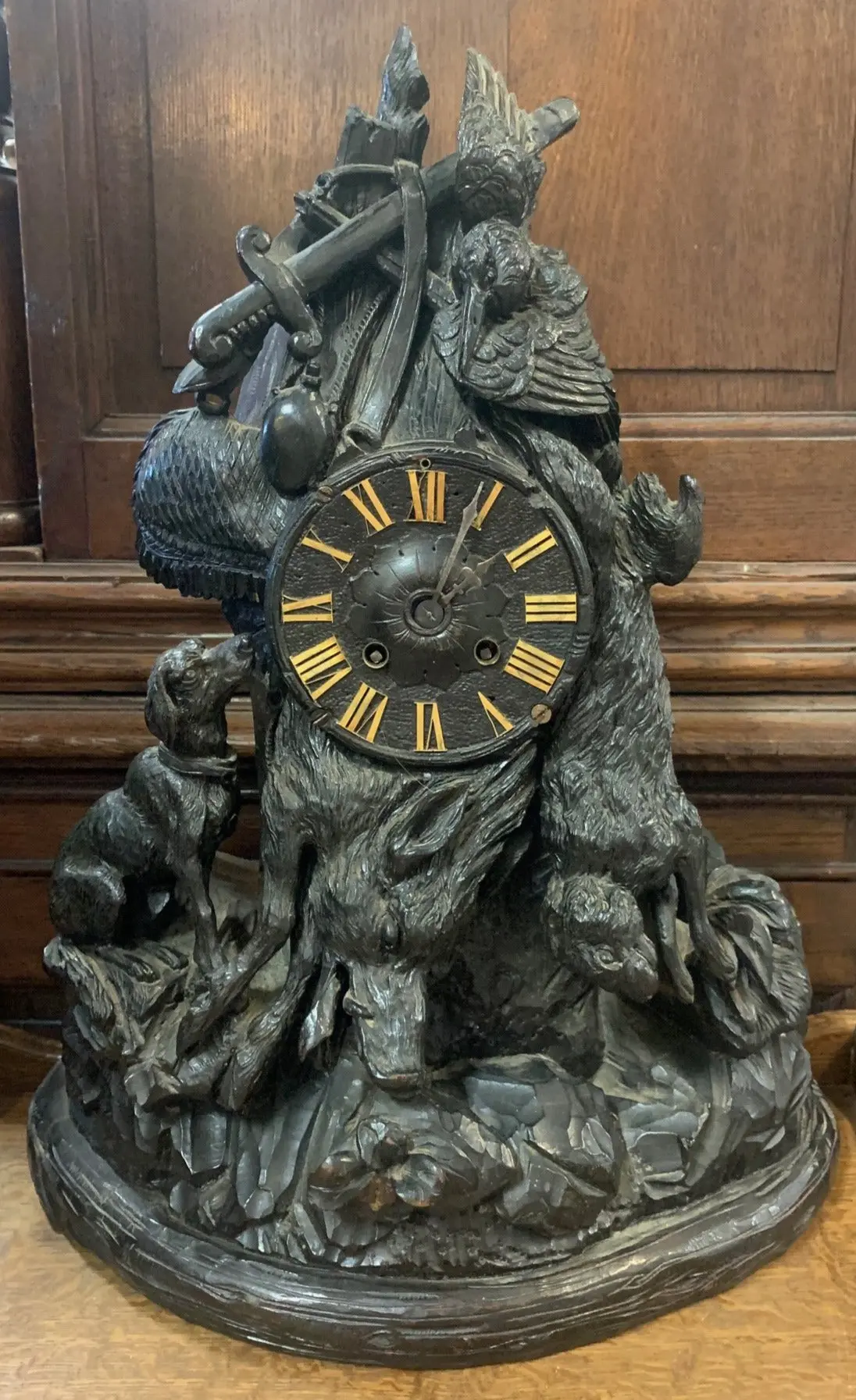 Carved Black Forest Mantle Clock Circa 1875 1