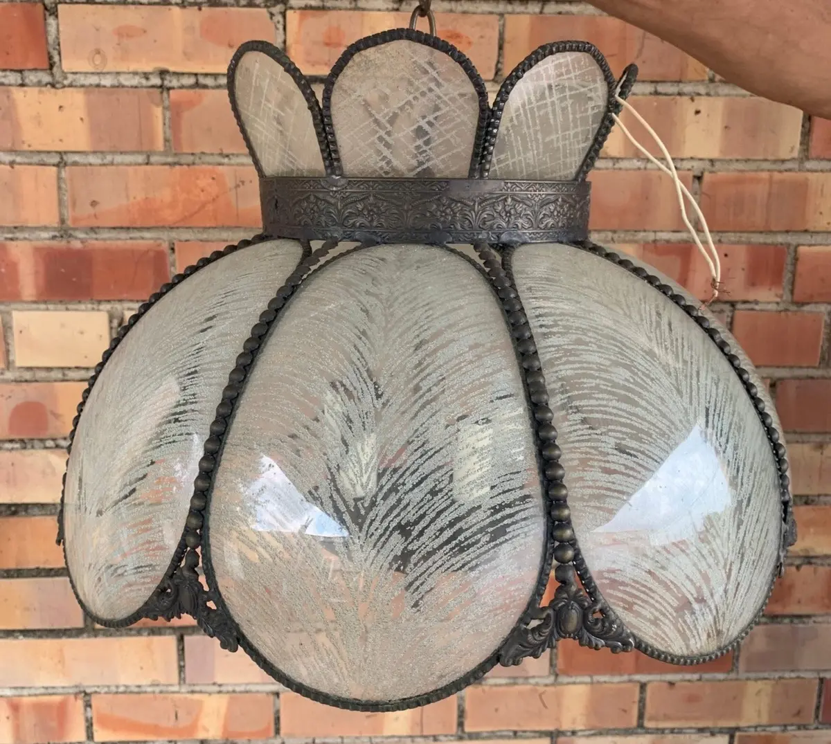 Vintage Domed Glass With Brass Chandelier 1
