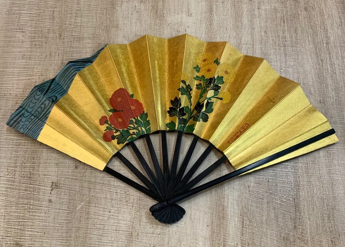 Gold And Floral Chinese Fan 1