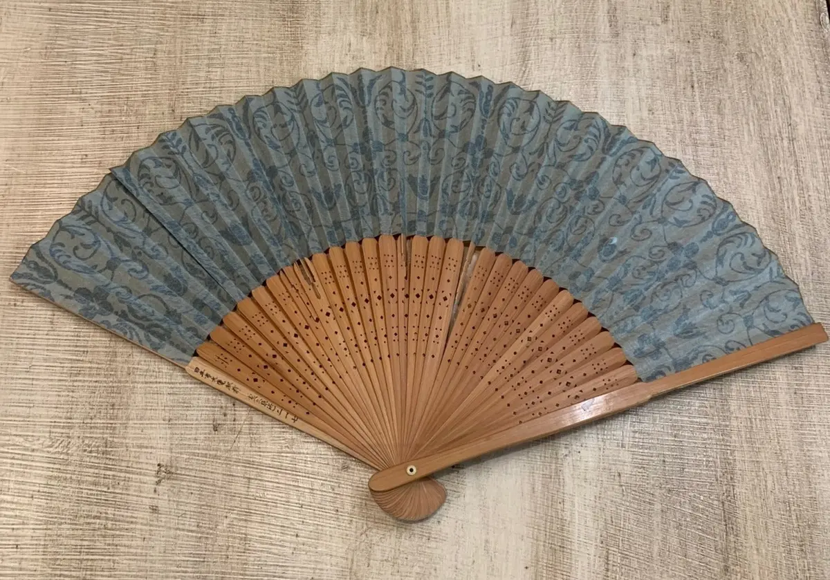 Greyish Blue Scrolly Chinese Fan 1