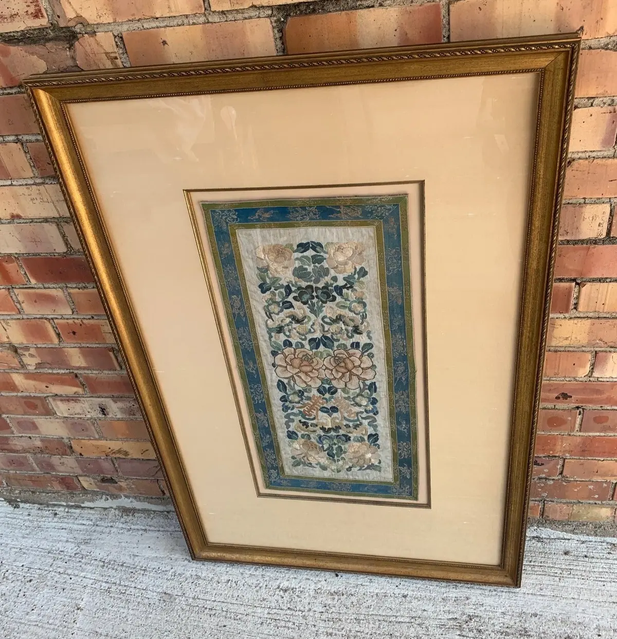 Framed Asian Floral Silk Embroidery 1