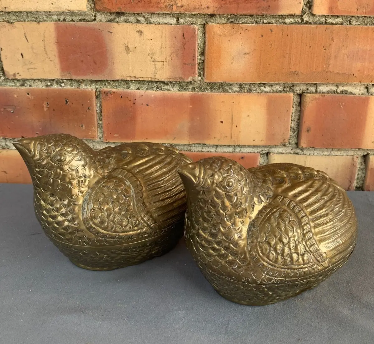 Pair Of Brass Quail Boxes Made In Hong Kong 1