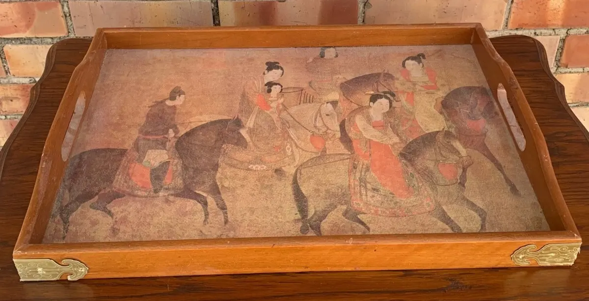 Wooden Tray With Chinese Horse Riding Scene 1