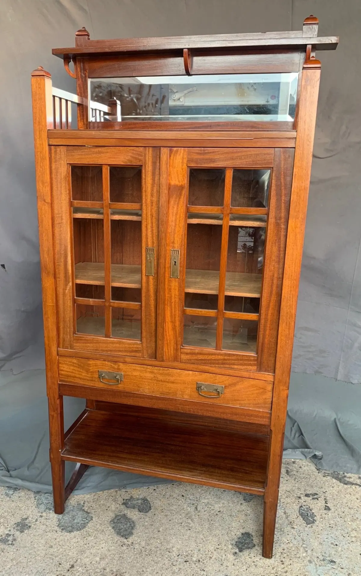 Arts And Crafts Mahogany Bookcase With Beveled Glass 1