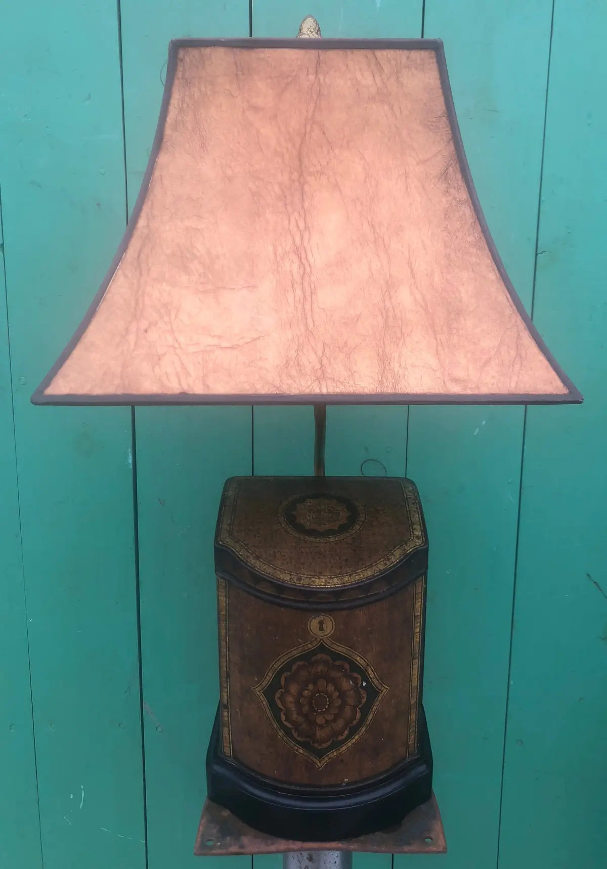 Lamp - Tole Painted Tin, With Wood Base 1