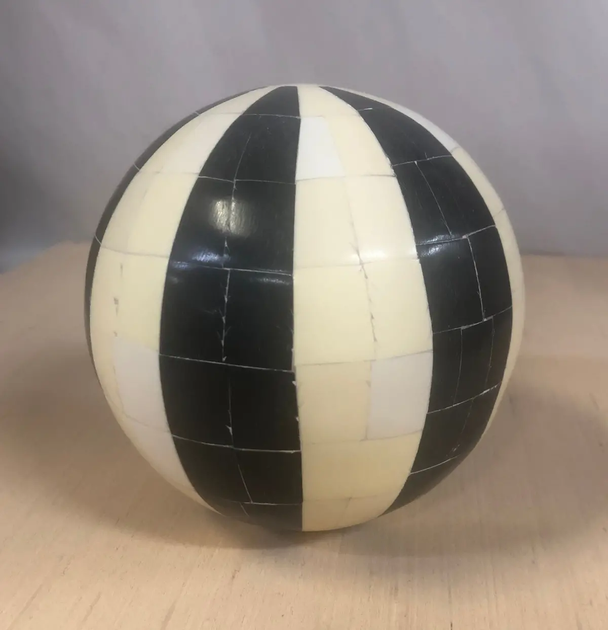 Ornamental Sphere, Black & White Alternating Longitudinal Bands 1