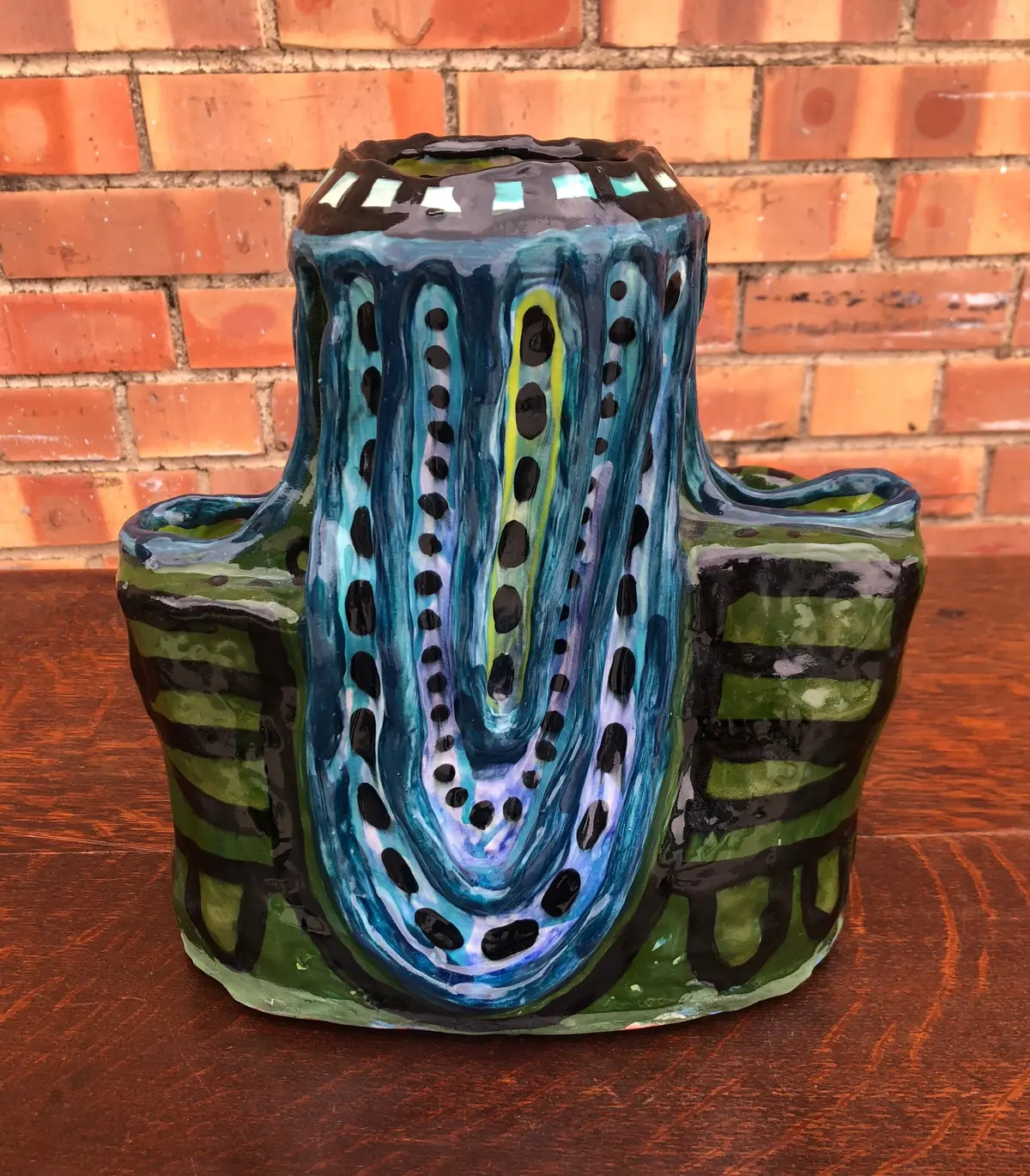 Post-Modern Blue & Green Glazed Vase 1