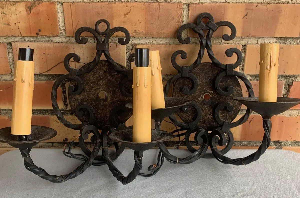 Pair Of Double Arm Iron Twist Sconces 1