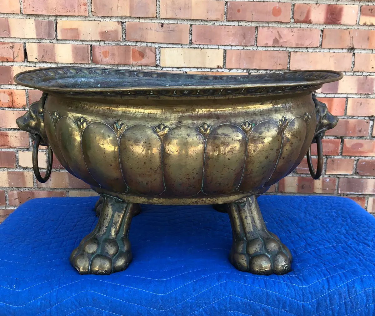 Large Handmade Brass Paw-Footed Oval Jardiniere 1