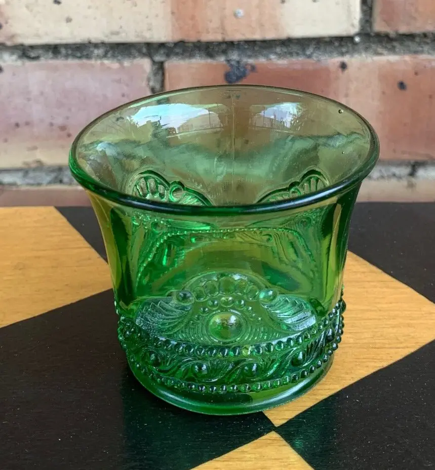 Green Pressed Glass Toothpick Holder 1