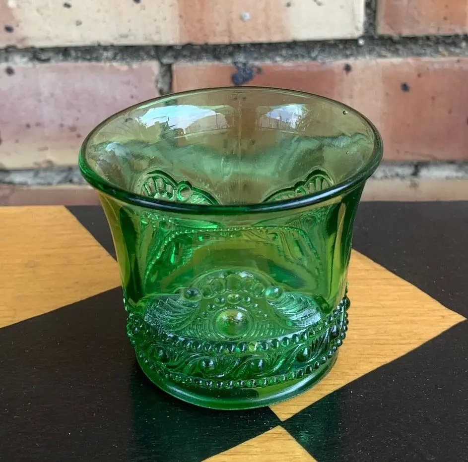 Green Pressed Glass Toothpick Holder 1
