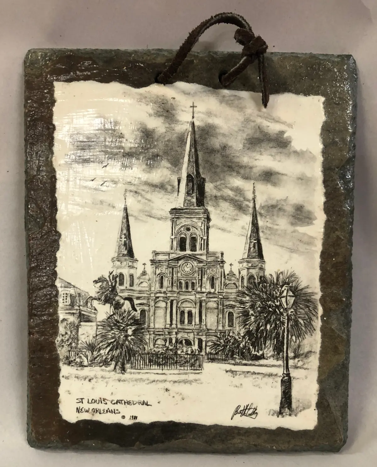Painted Slate - Scene Of St. Louis Cathedral New Orleans 1