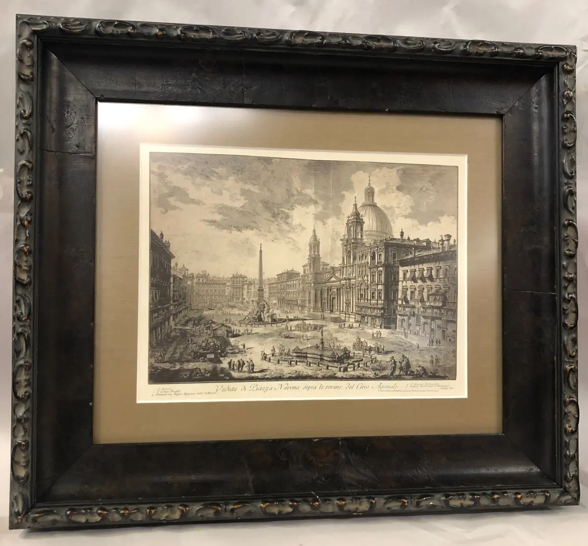 Framed Italian Plaza Etching 1