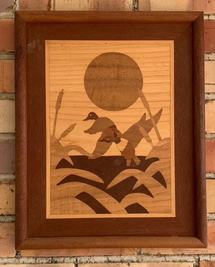 Wood Marquetry Duck Wall Art Signed Jeffrey Nelson 1984 1